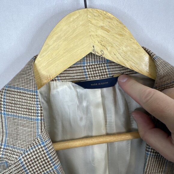 Brooks Brothers Men 44 Regent Fit Linen Tan Blue Plaid Blazer Sports Coat - Picture 3 of 10